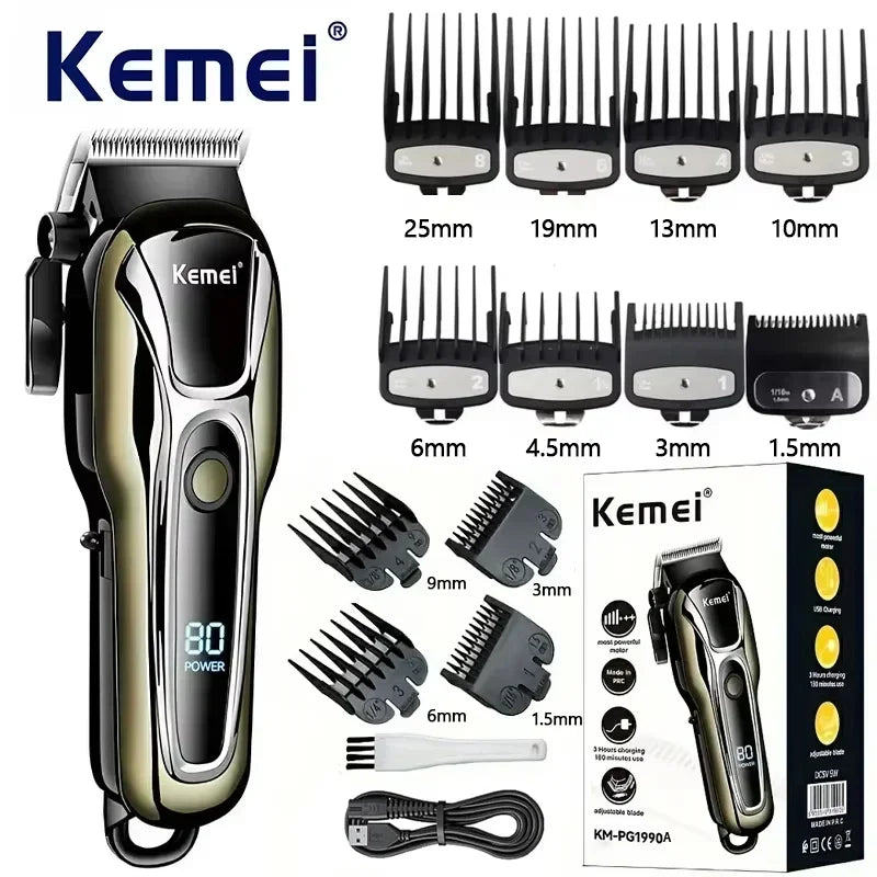 Kemei PG1990A Rechargeable Hair Clipper or Limit Combs Professional Cordless Men Hair Trimmer Men's Hair Cutting Machine Barber