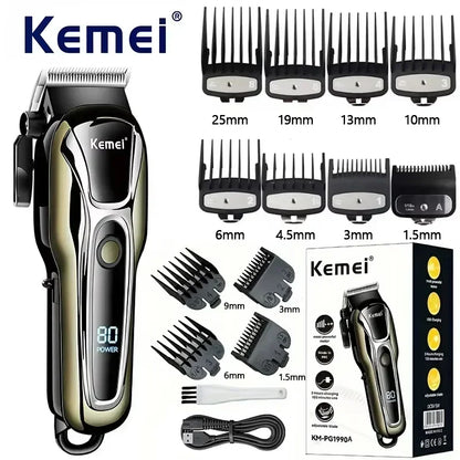 Kemei PG1990A Rechargeable Hair Clipper or Limit Combs Professional Cordless Men Hair Trimmer Men's Hair Cutting Machine Barber