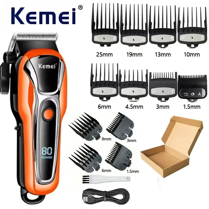 Kemei PG1990A Rechargeable Hair Clipper or Limit Combs Professional Cordless Men Hair Trimmer Men's Hair Cutting Machine Barber