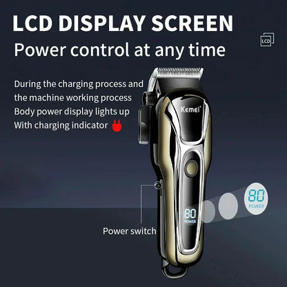 Kemei PG1990A Rechargeable Hair Clipper or Limit Combs Professional Cordless Men Hair Trimmer Men's Hair Cutting Machine Barber