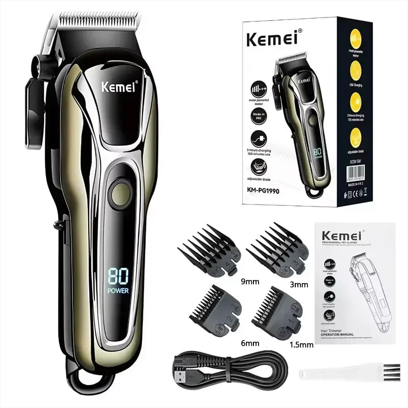 Kemei PG1990A Rechargeable Hair Clipper or Limit Combs Professional Cordless Men Hair Trimmer Men's Hair Cutting Machine Barber
