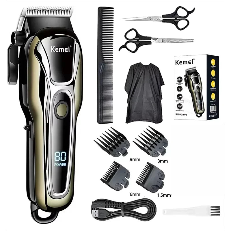 Kemei PG1990A Rechargeable Hair Clipper or Limit Combs Professional Cordless Men Hair Trimmer Men's Hair Cutting Machine Barber
