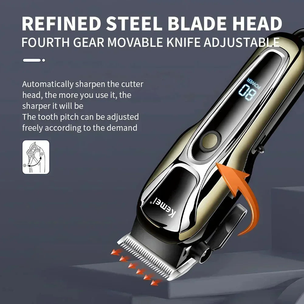 Kemei PG1990A Rechargeable Hair Clipper or Limit Combs Professional Cordless Men Hair Trimmer Men's Hair Cutting Machine Barber