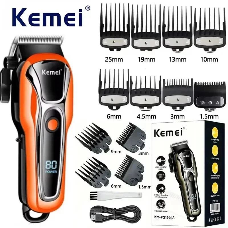 Kemei PG1990A Rechargeable Hair Clipper or Limit Combs Professional Cordless Men Hair Trimmer Men's Hair Cutting Machine Barber